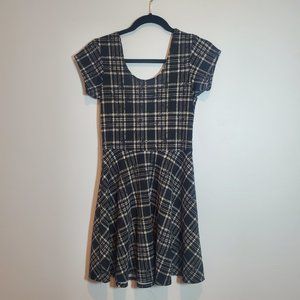 Planet Gold - Cap Sleeve Mini Dress. Black and White Plaid.